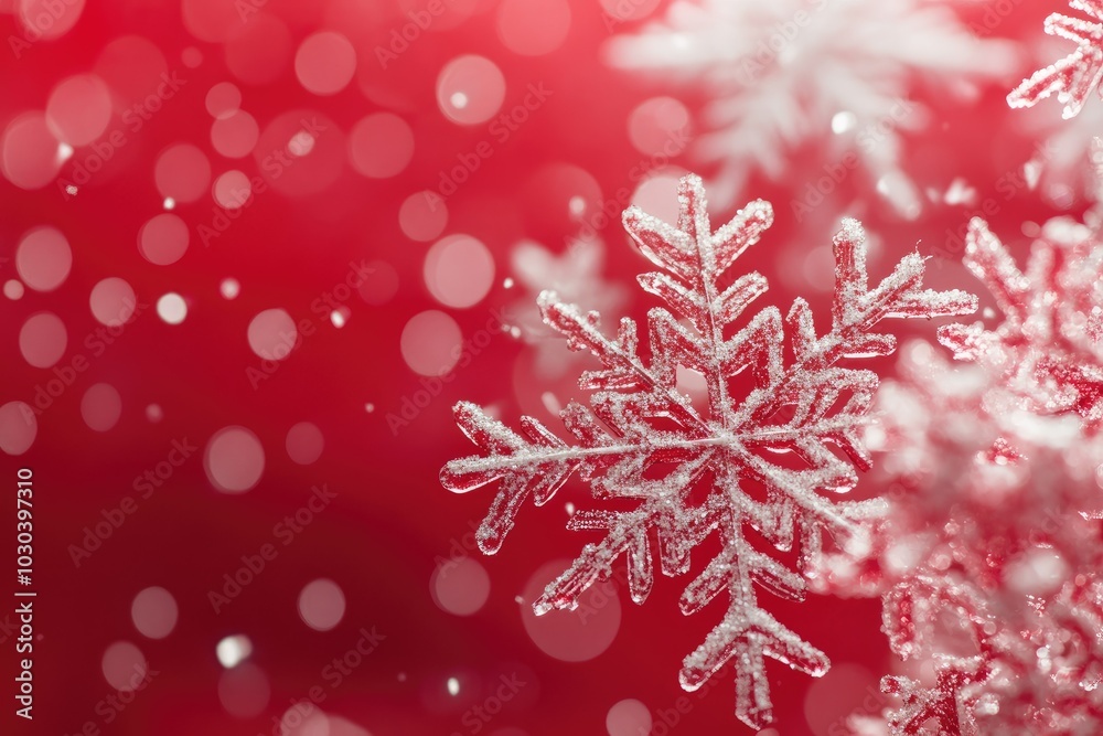Beautiful Snowflakes on Red Background