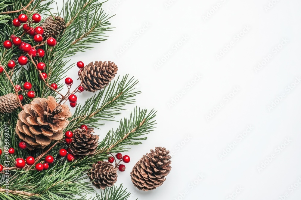 Festive Greenery with Red Berries and Pinecones Festive Greenery with Red Berries and Pinecones