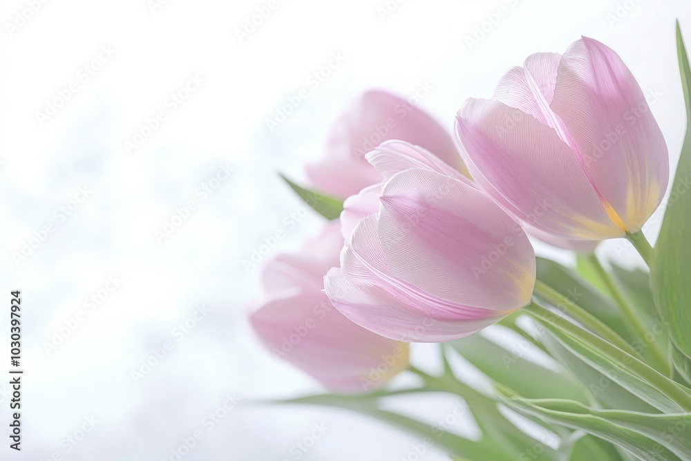 Fototapeta premium Soft Pink Tulips on Bright White Background