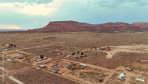 Aerial view of small locality in semi-desert area