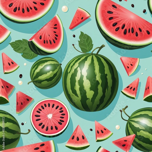 waternelon illustration on blue