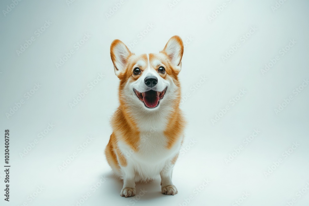 Happy Corgi Sitting Against White Background Happy Corgi Sitting Against White Background