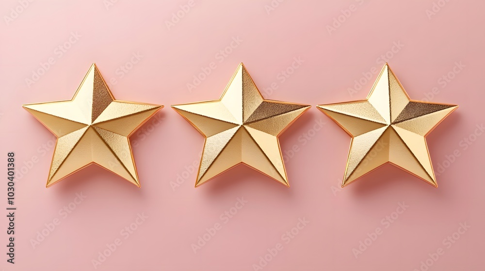 three gold stars on a pale pink background, perfect for ratings and reviews. Ideal for showcasing evaluations with ample space for text input. three gold stars on a pale pink background, perfect for ratings and reviews. Ideal for showcasing evaluations with ample space for text input.