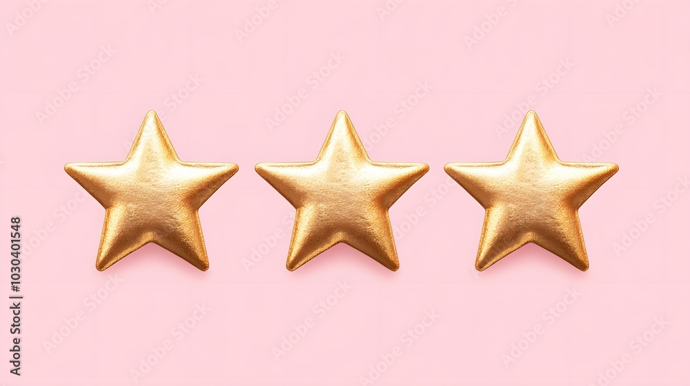 three gold stars on a pale pink background, perfect for ratings and reviews. Ideal for showcasing evaluations with ample space for text input. three gold stars on a pale pink background, perfect for ratings and reviews. Ideal for showcasing evaluations with ample space for text input.