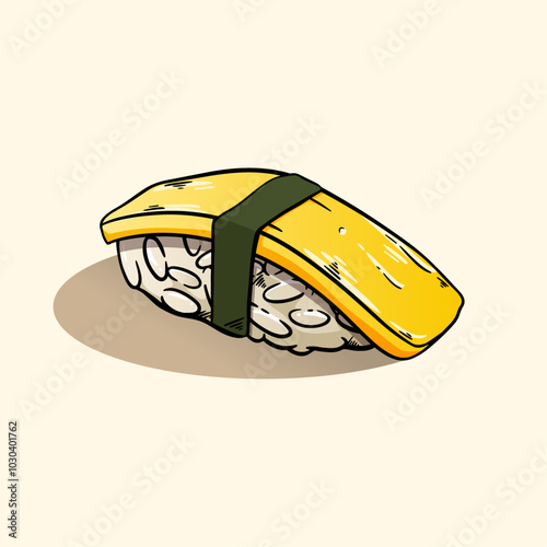 egg nigiri in retro vintage illustration vector