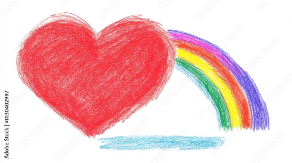 Hand-drawn Heart and Rainbow Illustration - Artistic Love and Hope Concept Hand-drawn Heart and Rainbow Illustration - Artistic Love and Hope Concept