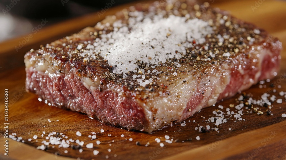 Freshly Seasoned Raw Steak on a Wooden Cutting Board Freshly Seasoned Raw Steak on a Wooden Cutting Board