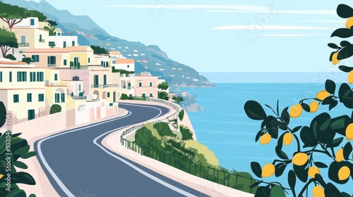Picturesque Coastal Road Winding Through Mediterranean Village