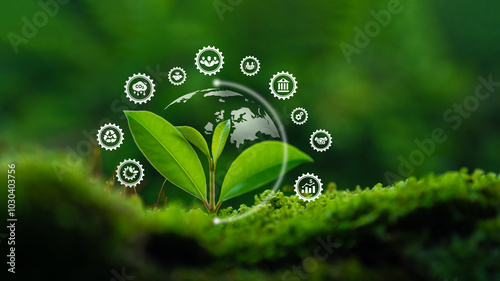 Bild auf Leinwand ESG icon Environmental, social and governance concept Net zero greenhouse gas em