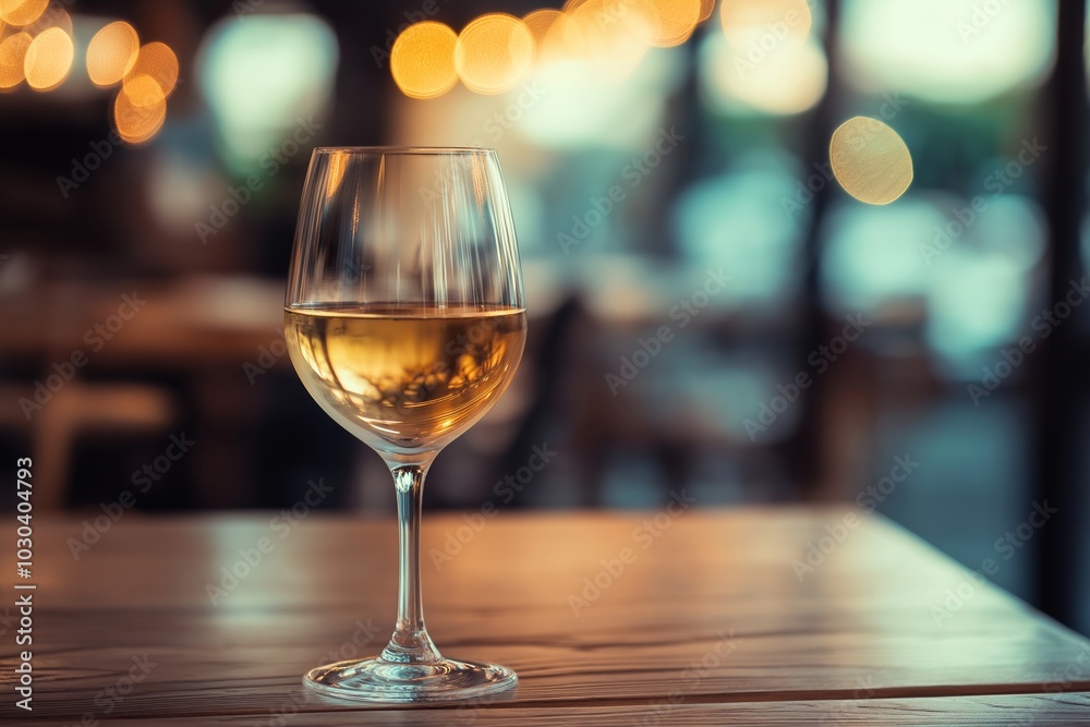 A tall, elegant wine glass sits on a wooden table indoors, ambient lighting glows in the background beautifully. A tall, elegant wine glass sits on a wooden table indoors, ambient lighting glows in the background beautifully.