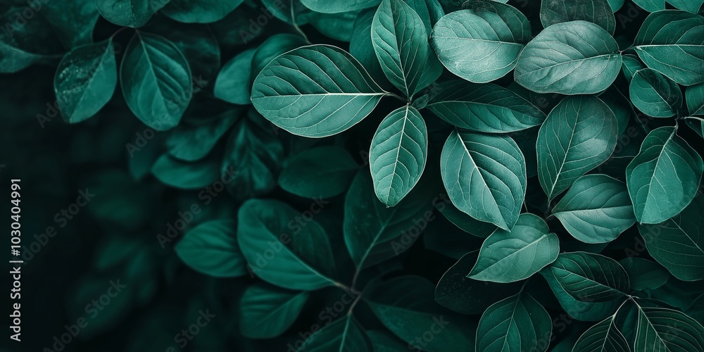 Dense green foliage with intricate vein patterns offers a peaceful impression of nature's beauty. Dense green foliage with intricate vein patterns offers a peaceful impression of nature's beauty.