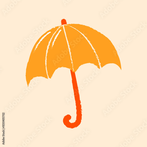Yellow umbrella opened by autumn rain. Vector illustration in flat style isolated on white background.