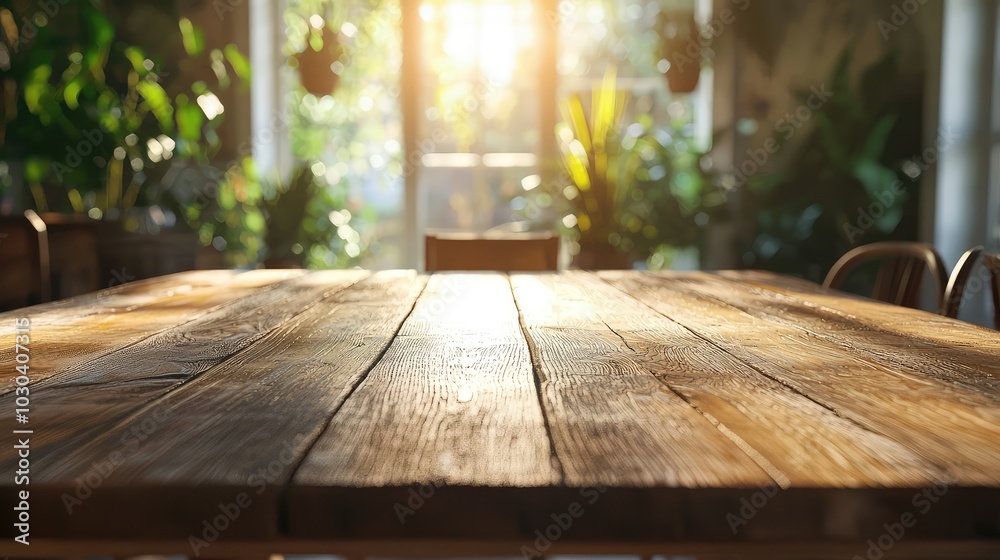 Rustic Wooden Table Lit by Sunlight Rustic Wooden Table Lit by Sunlight