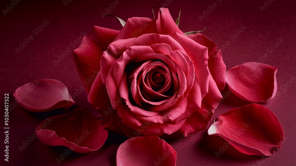 Elegant Red Rose on Red Background for Valentine's Day Elegant Red Rose on Red Background for Valentine's Day