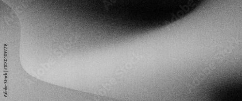 Black dark gray silver white wave abstract background, grainy gradient background illuminated spot on dark gray noise texture banner header poster backdrop, copy space
