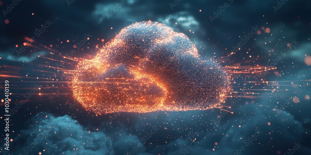 Glowing Digital Cloud of Luminous Particles and Dynamic Data Explosion Glowing Digital Cloud of Luminous Particles and Dynamic Data Explosion