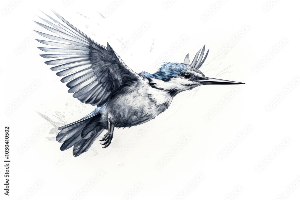 Obraz premium Flying kingfisher sketch drawing animal bird.