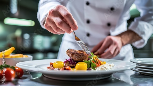 Chef Plating Delicious Food with Careful Attention