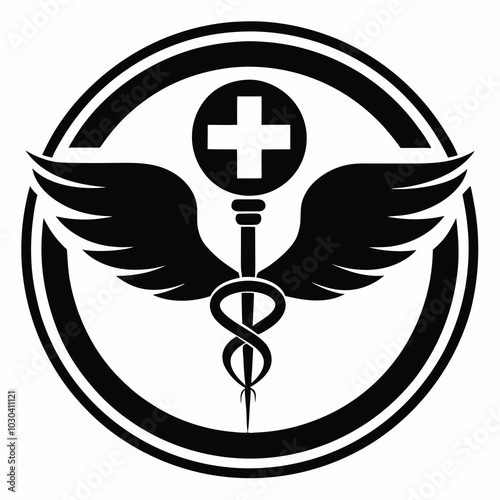 caduceus medical symbol on black background