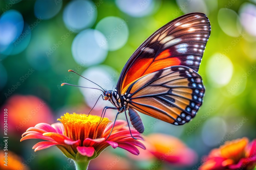 Beautiful butterfly with orange and black wings on flower with nature background Beautiful butterfly with orange and black wings on flower with nature background