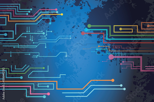 Vector illustration of futuristic background with digital elements, grunge, techno