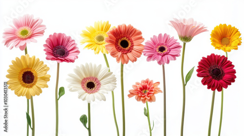 Colorful flowers floating gracefully with vibrant petals against a bright background in springtime