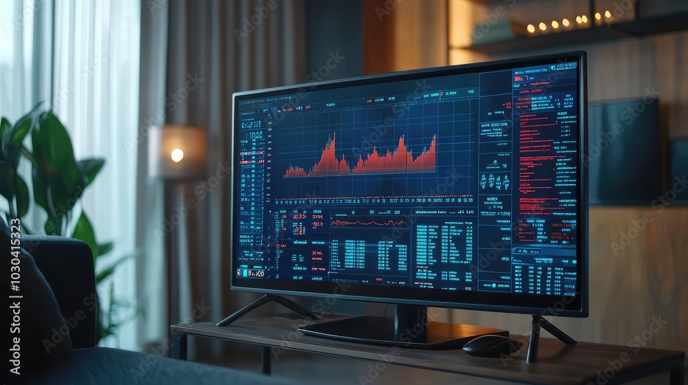 Financial News Broadcast on Modern TV Screen Financial News Broadcast on Modern TV Screen