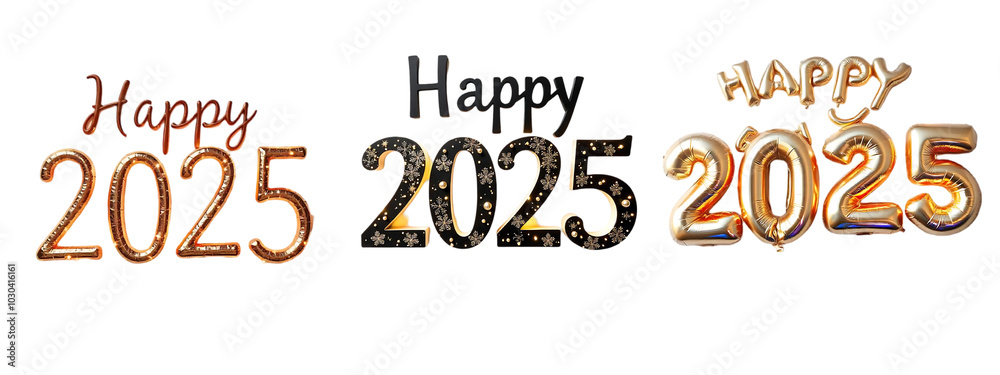 Fototapeta premium Festive Happy 2025 Balloons for New Year Celebrations isolated white background