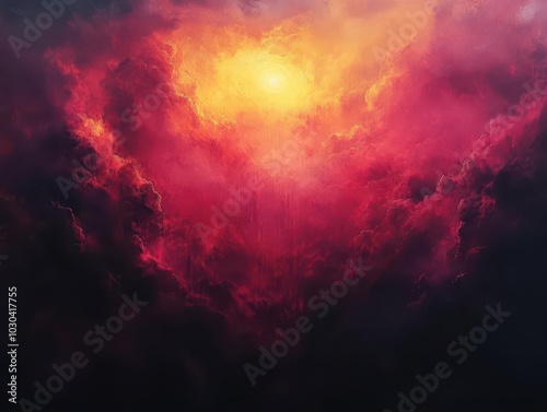 abstract artwork featuring a deep crimson sky with ethereal cloud textures, evoking a dark fantasy atmosphere, rich in color and emotion, perfect for a narrative-driven concept piece