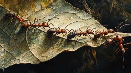 Ants Working Together on a Leaf