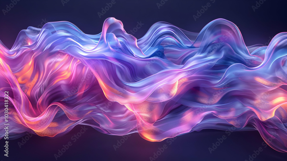 Abstract 3D Illustration of Wavy Purple and Blue Shapes on a Dark Background Abstract 3D Illustration of Wavy Purple and Blue Shapes on a Dark Background