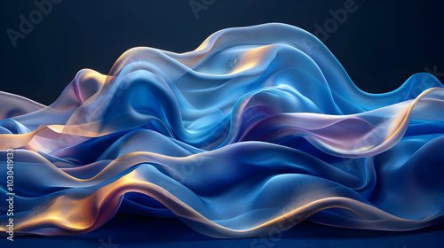 Abstract 3D Background with Wavy Blue and Gold Texture