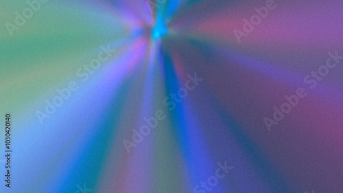 Abstract grainy background of strobe lights, copy space. Blurred disco rays in blue, pink, purple, light green, ultraviolet colors. Distortion effect. Grunge texture. Rainbow multicolored wallpaper
