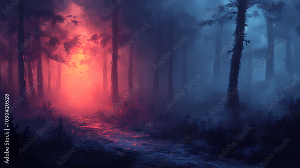 horror forest background, full moon above trees, apocalyptic scene