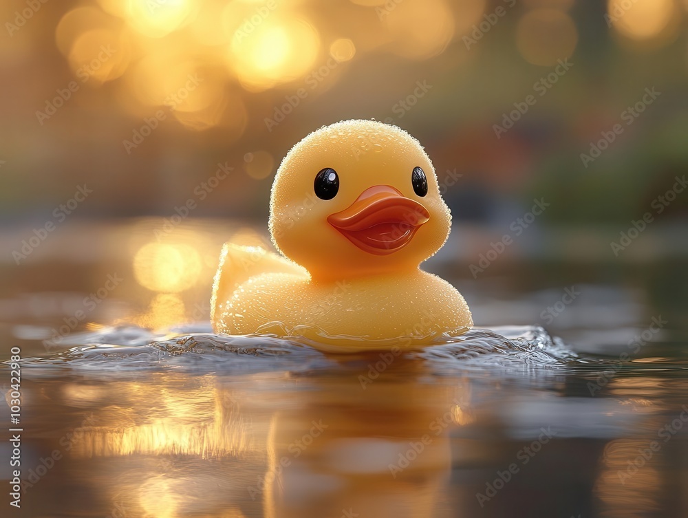 adorable yellow rubber duck floating serenely on calm water, bright reflections dancing across the surface, evoking a sense of peace and playfulness adorable yellow rubber duck floating serenely on calm water, bright reflections dancing across the surface, evoking a sense of peace and playfulness