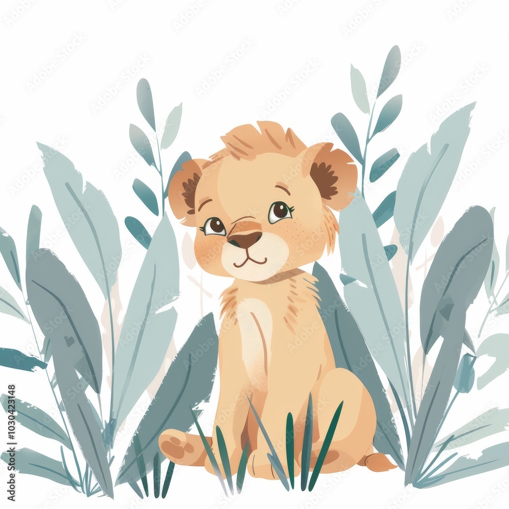 A cute Lion cub, surrounded by blades of grass A cute Lion cub, surrounded by blades of grass