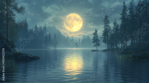 horror forest background, full moon above trees, apocalyptic scene