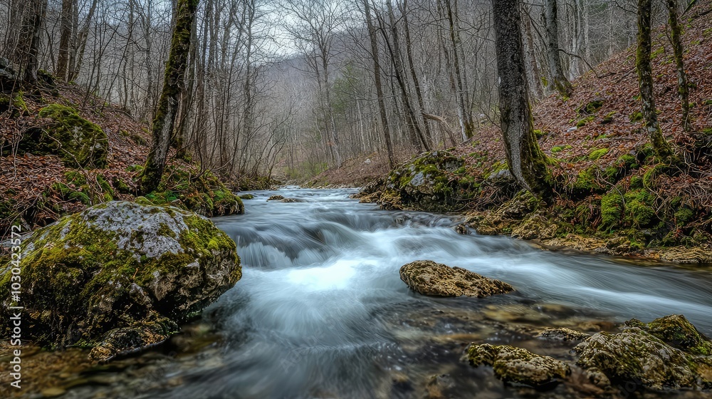 Serene River Flowing Through Mountain Landscape Serene River Flowing Through Mountain Landscape