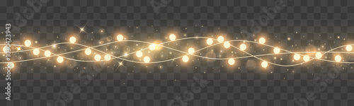 Christmas decoration shining light garland with sparkles seamless pattern on dark background