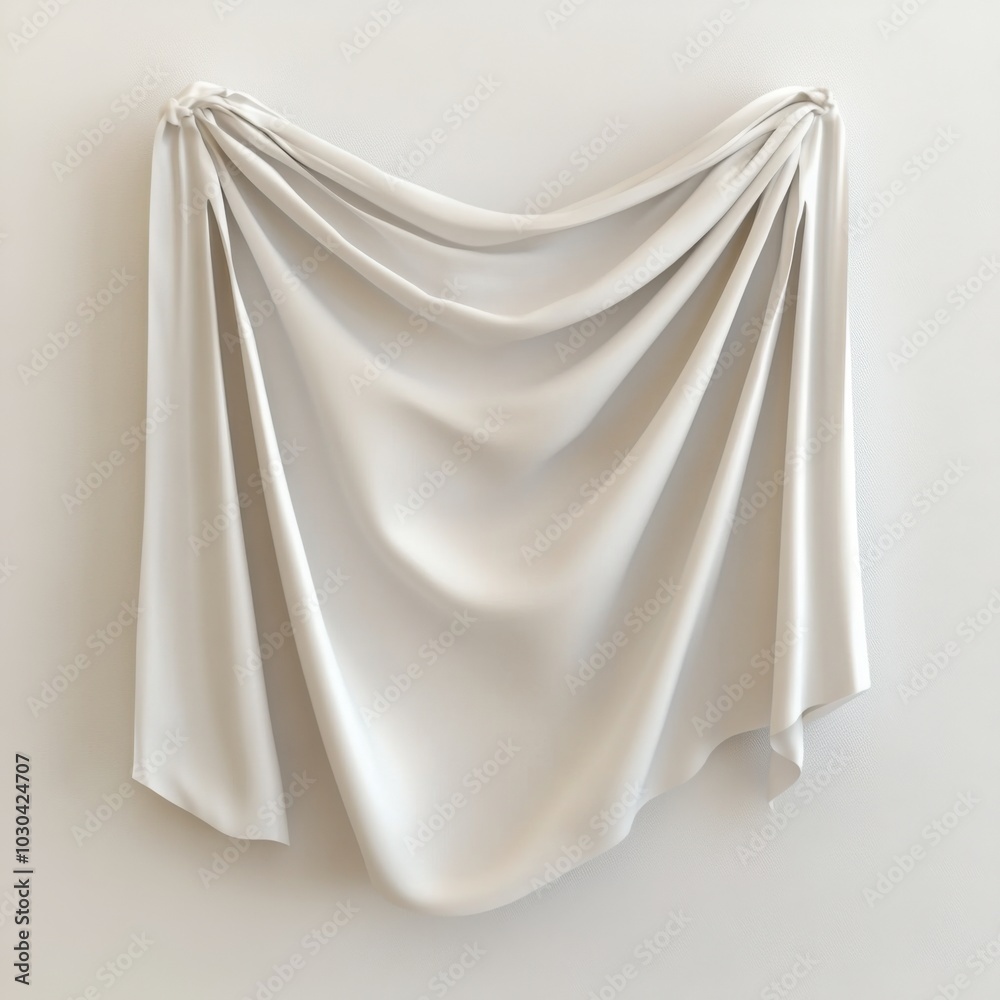 Elegant white cloth draped on wall in minimalist room for interior decor concept Elegant white cloth draped on wall in minimalist room for interior decor concept