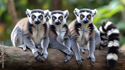Ring-tailed lemurs are popular monkeys with black and white fur. They live in groups and are known for their long tails with rings.