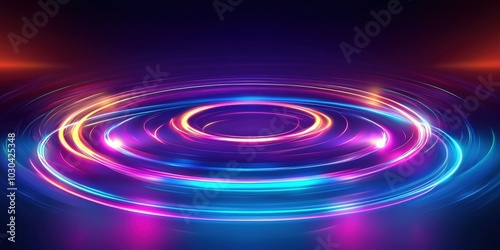 Mesmerizing Neon Wave of Luminous Concentric Circles Spreading in a Hypnotic Digital Composition