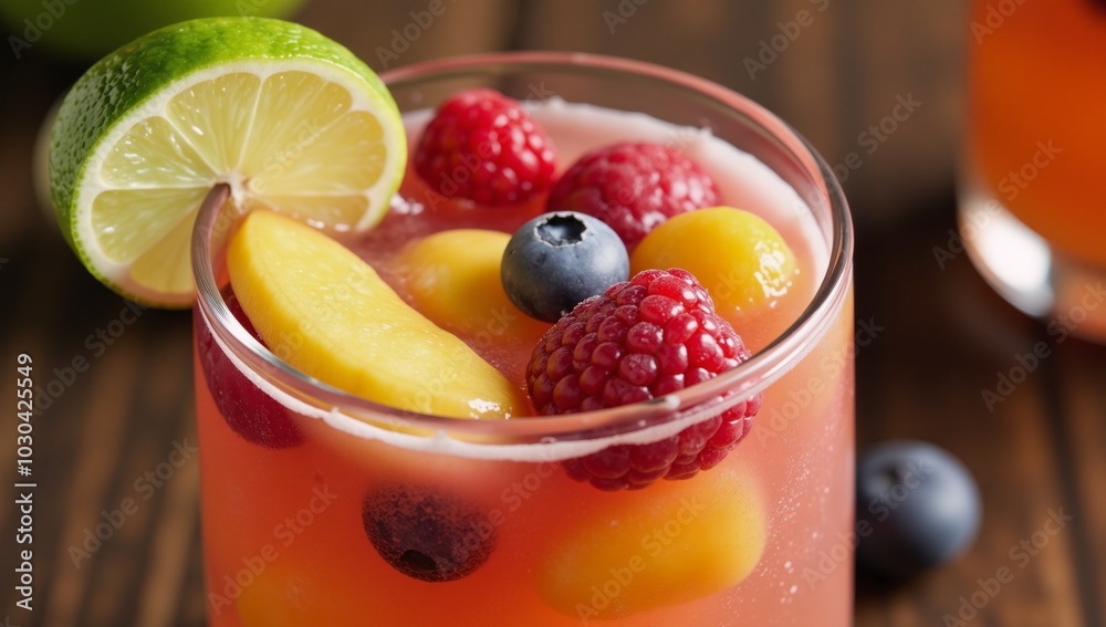 Refreshing summer cocktail Frozen fruit margarita Berries MangoLime Refreshing summer cocktail Frozen fruit margarita Berries MangoLime