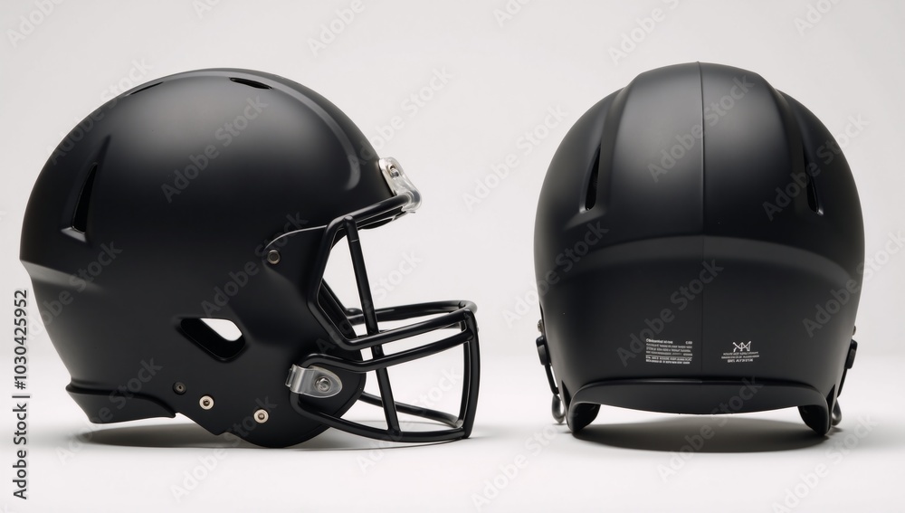 Naklejka premium Black American Football Helmet Mock-Up with Multiple Views Generated