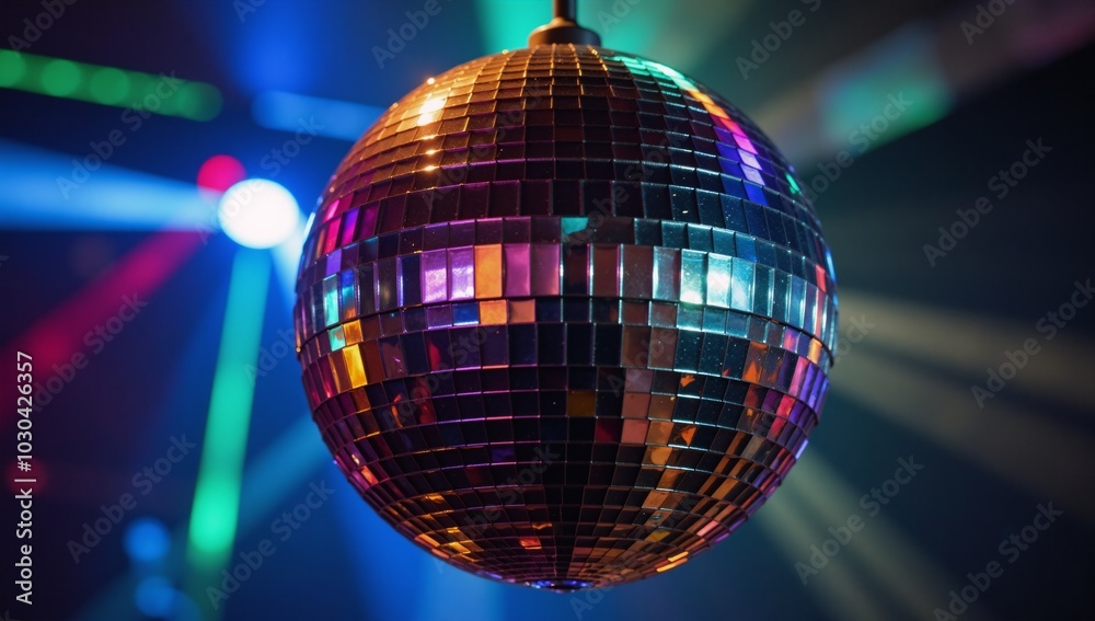Obraz premium Disco ball illuminates the club with vibrant colorful reflections