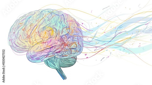 A human brain sketch filled with colored lines and nodes representing neurons and connections symbolizes the neural network in artificial intelligence