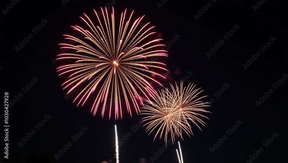 Vibrant firework display against starry backdrop at nighttime Vibrant firework display against starry backdrop at nighttime