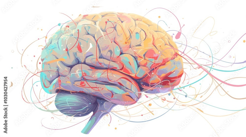 A human brain sketch filled with colored lines and nodes representing neurons and connections symbolizes the neural network in artificial intelligence A human brain sketch filled with colored lines and nodes representing neurons and connections symbolizes the neural network in artificial intelligence