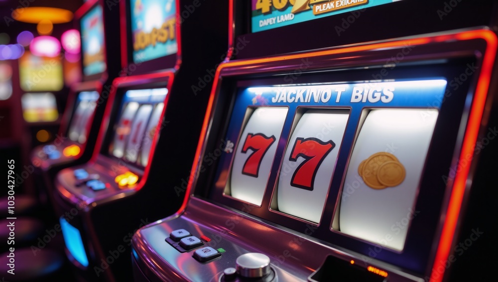 Banner illustrating casino-themed slot machine with gold coins and prominent Jackpot symbol Banner illustrating casino-themed slot machine with gold coins and prominent Jackpot symbol