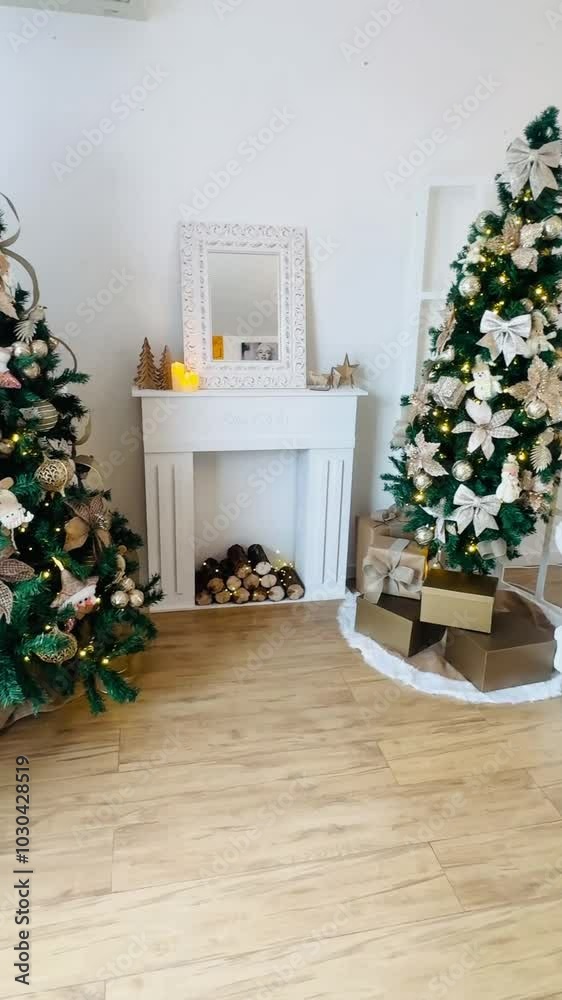 sala natalina decoração de natal dourada com branco 